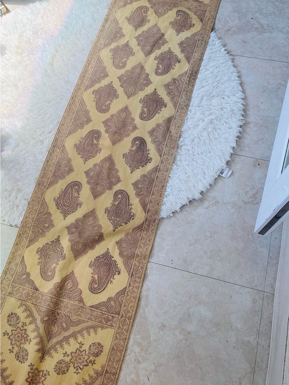 Pottery Barn Paisley Cotton Table Runner 18” x 90” Yellow Gold Boho Farmhouse